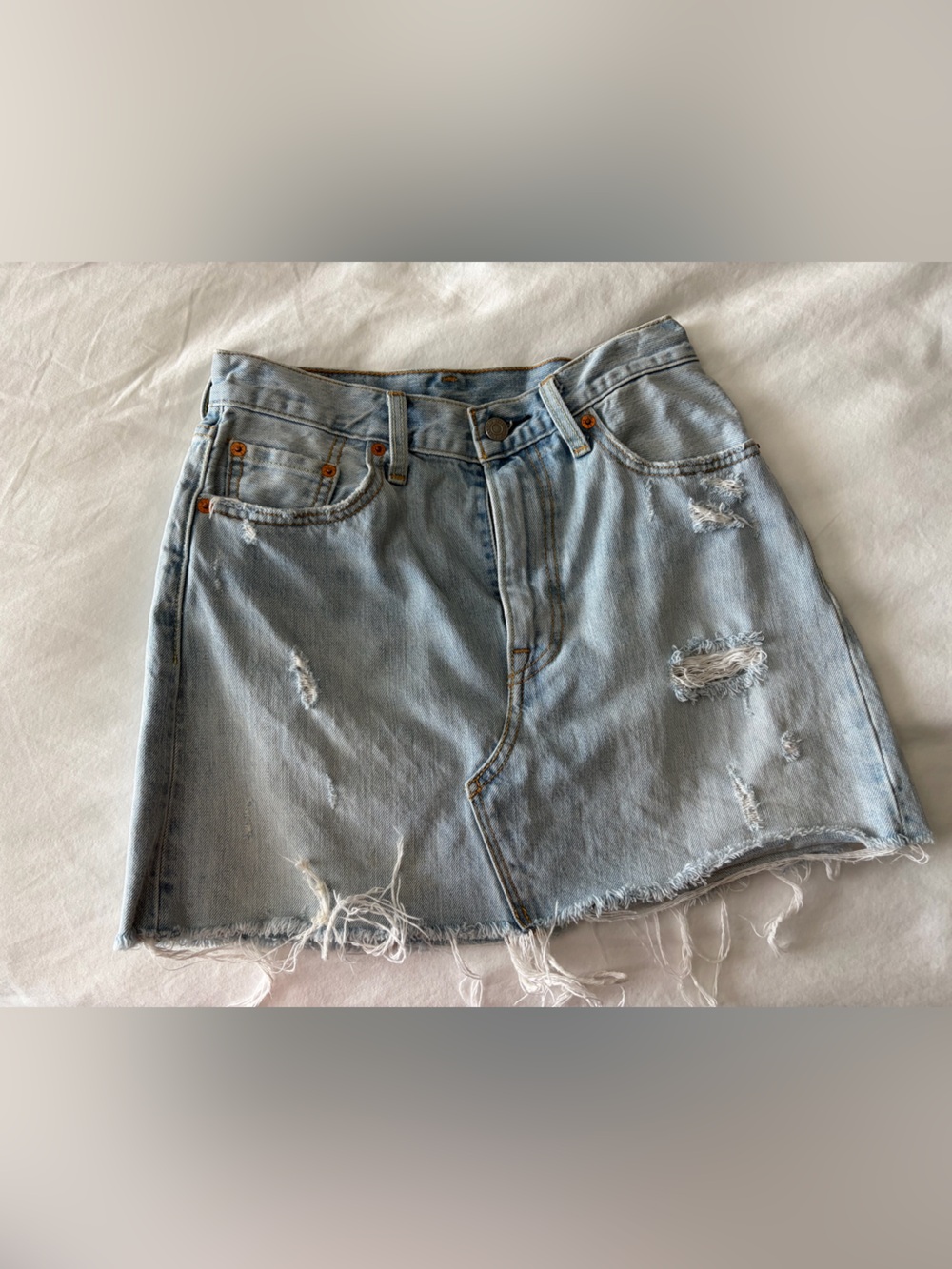 Levi's Light Blue Distressed Denim Mini Skirt